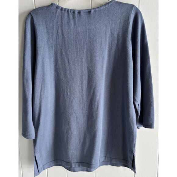 Designer Bob Mackie Wearable Art Size L Blue Beaded Neckline 3/4 Sleeve Top # D - Picture 3 of 5